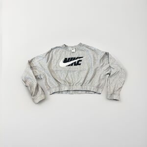 Nike Sweatshirt Womens Grey Icon Clash Fleece Crop Sweater Size Medium